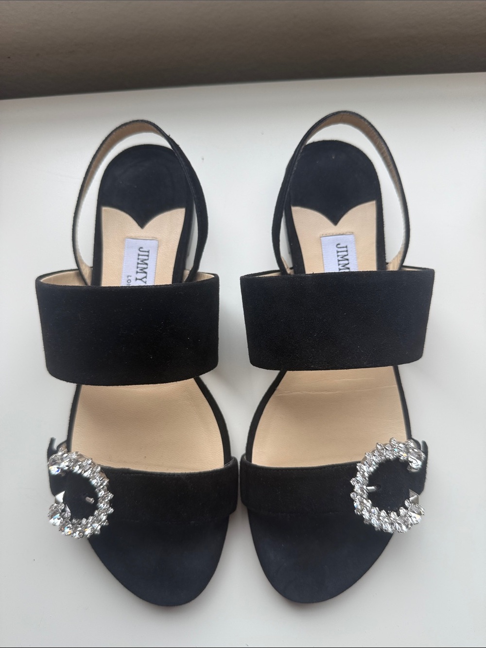 Jimmy Choo Black Saphera flat suede sandals with crystal buckle - Picture 9 of 9